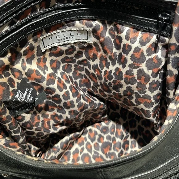 PELLE STUDIO Pebble Leather Backpack Sling Bag, Black, Leopard fabric interior - Picture 13 of 15